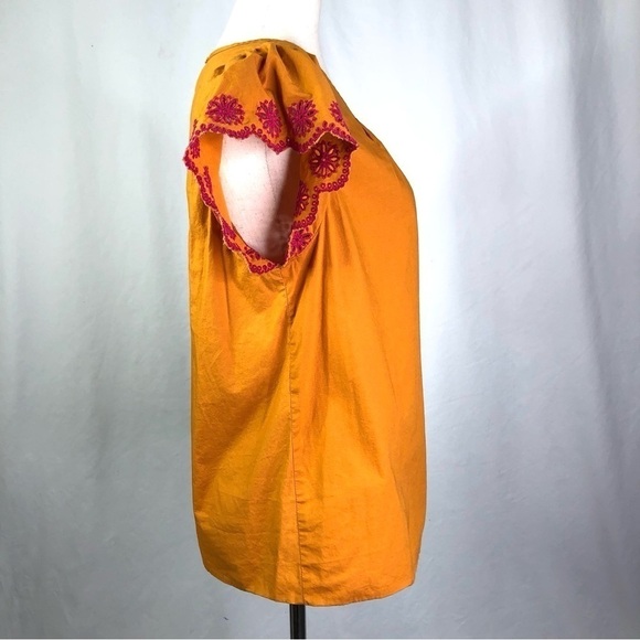 J. Crew Factory turmeric orange cotton blouse flutter sleeves eyelet lace S - Picture 4 of 10
